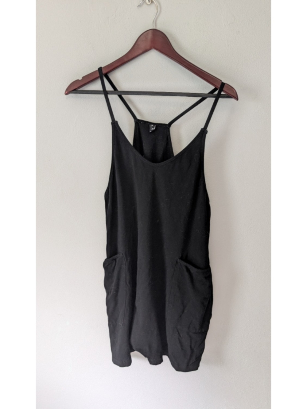 Automet Stretchy Cotton Strappy Black Romper Shortalls With Pockets Size Medium